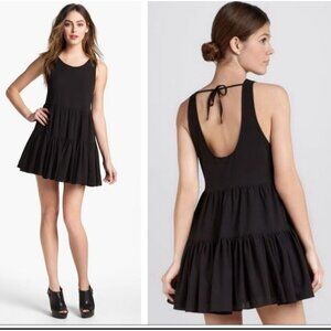 Lovers + Friends Womens Black Tiered Sleeveless Mini Dress W/ Tie Back S